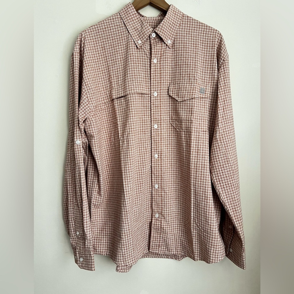 HUK Gingham Long Sleeve Perforated Performance Button Down Fishing Shirt L